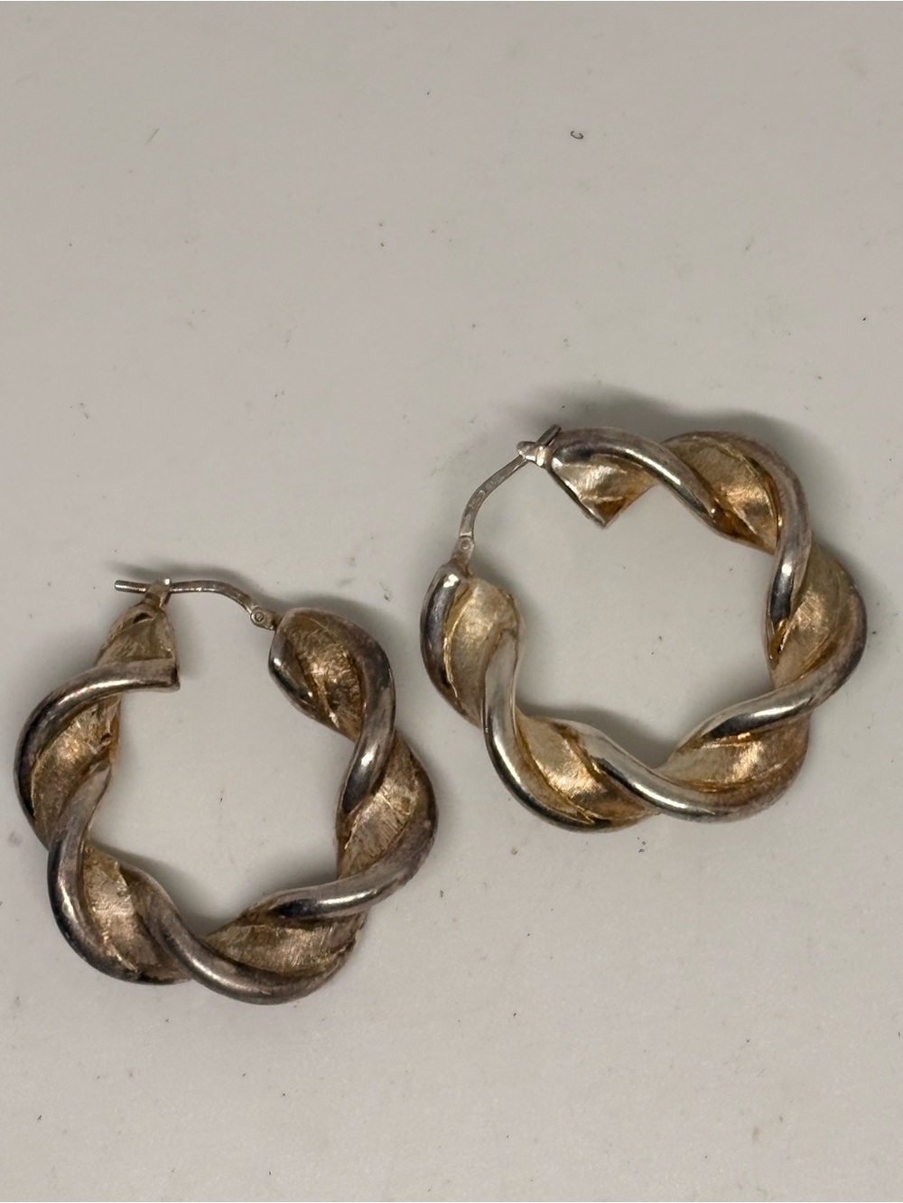 Milor Italy 925 Sterling Silver Two-Tone Twisted Hoop Latch Back Earrings